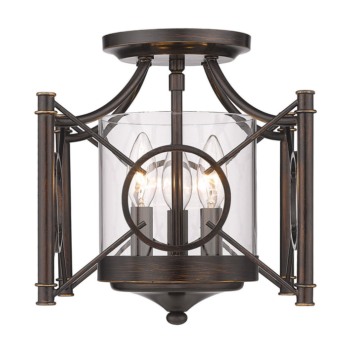Golden - 3718-SF CDB-CLR - Three Light Semi-Flush Mount - Quincy - Cordoban Bronze
