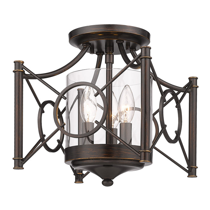 Golden - 3718-SF CDB-CLR - Three Light Semi-Flush Mount - Quincy - Cordoban Bronze