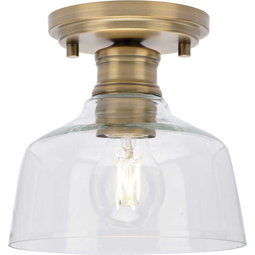 Singleton One Light Semi Flush Mount Vintage Brass