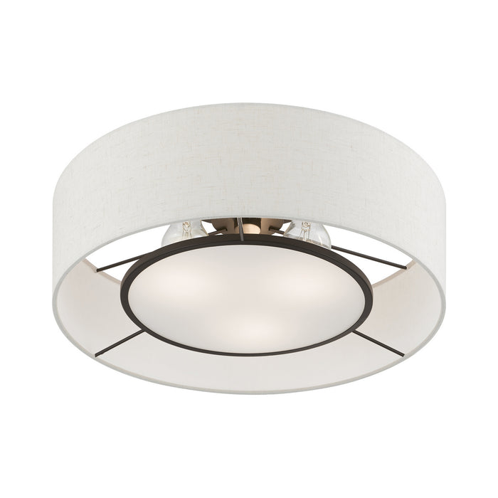 Livex Lighting - 40143-91 - Three Light Semi-Flush Mount - Ellsworth - Brushed Nickel w/Shiny White