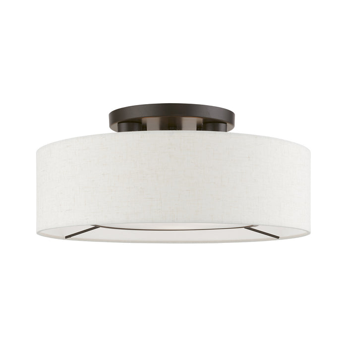 Livex Lighting - 40143-91 - Three Light Semi-Flush Mount - Ellsworth - Brushed Nickel w/Shiny White