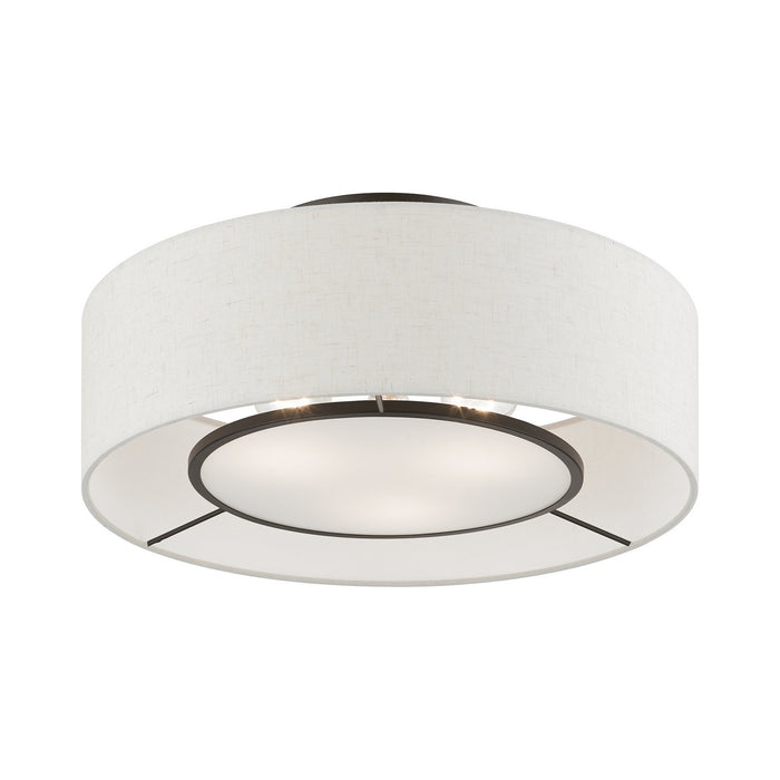 Livex Lighting - 40143-91 - Three Light Semi-Flush Mount - Ellsworth - Brushed Nickel w/Shiny White