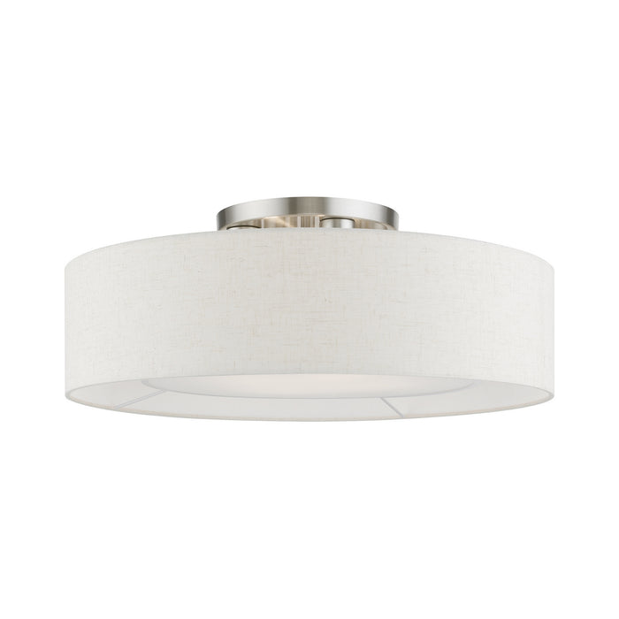 Livex Lighting - 40144-91 - Four Light Semi-Flush Mount - Ellsworth - Brushed Nickel w/Shiny White
