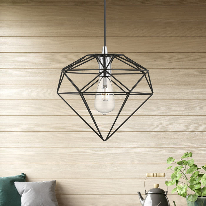 Livex Lighting - 49152-68 - One Light Pendant - Knox - Shiny Black w/Polished Chrome