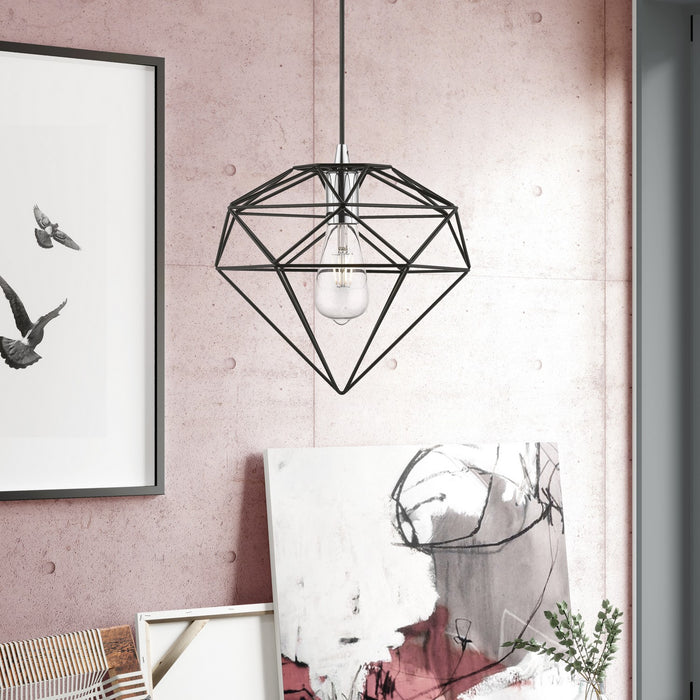 Livex Lighting - 49152-68 - One Light Pendant - Knox - Shiny Black w/Polished Chrome