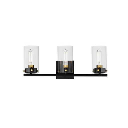Pinn Three Light Bath Vanity Black / Satin Brass