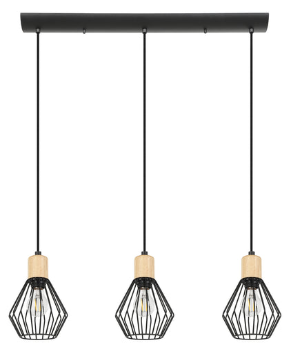Palmorla Three Light Pendant Structured Black