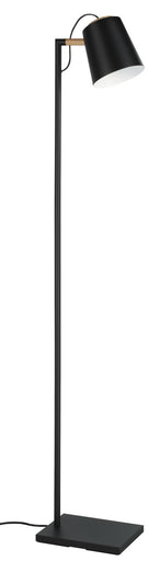 Lacey One Light Floor Lamp Structured Black, Natural Wood