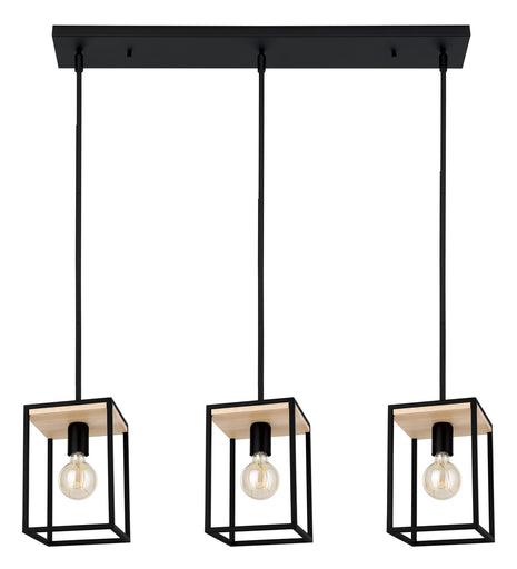 Libertad Three Light Linear Pendant Structured Black & Natural Wood