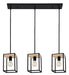 Eglo USA - 99855A - Three Light Linear Pendant - Libertad - Structured Black & Natural Wood
