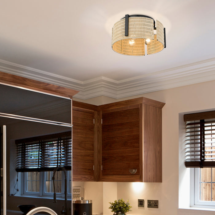 Golden - 7860-FM BLK-NW - Three Light Flush Mount - Grove - Matte Black