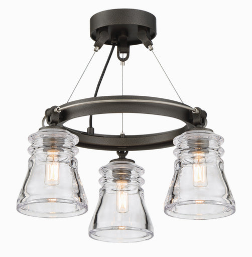 Graham Avenue Three Light Semi Flush Mount Smoked Iron And Brushed Nickel