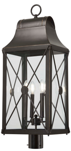 De Luz Four Light Outdoor Post Mount Oil Rubbed Bronze w/Gold Highlights