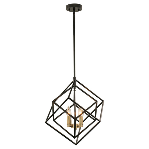 Vaxcel - P0372 - Four Light Pendant - Rad - Black and Natural Brass