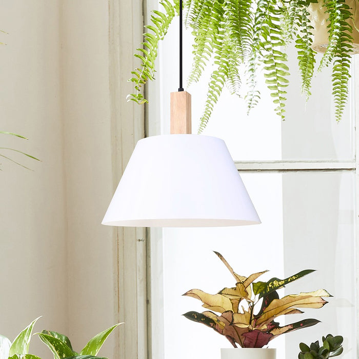 Canarm - IPL1124A01BWW - One Light Pendant - Harlyn - Matte Black, Matte White, And Real Wood
