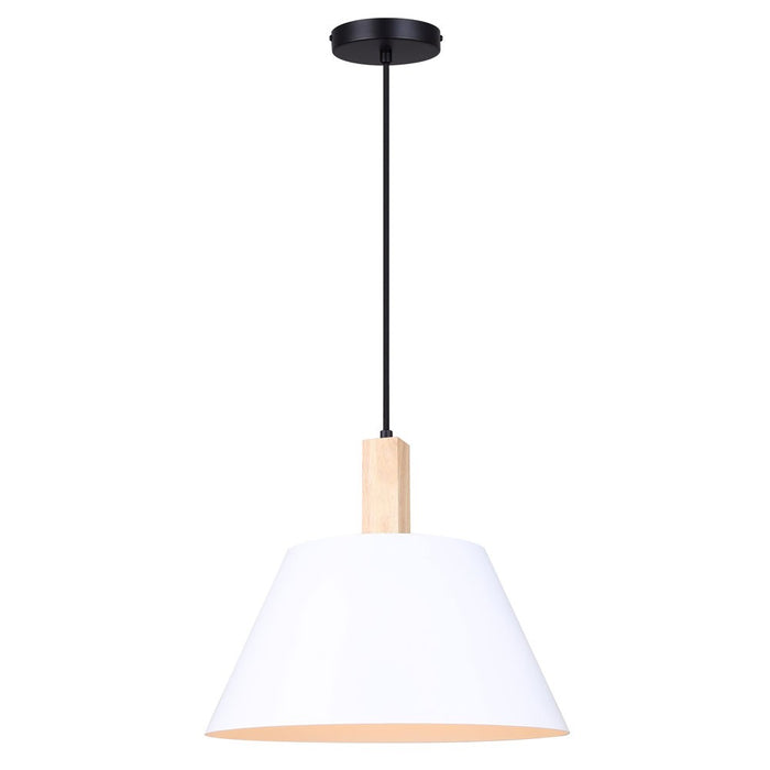 Canarm - IPL1124A01BWW - One Light Pendant - Harlyn - Matte Black, Matte White, And Real Wood