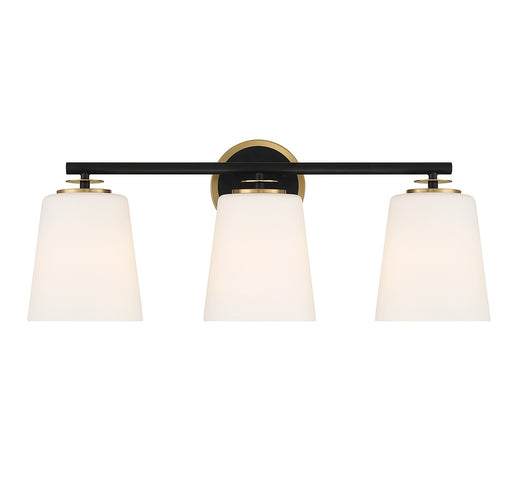 Three Light Bathroom Vanity Matte Black and Natural Brass