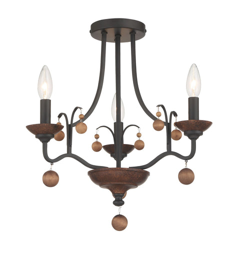 Colonial Charm Three Light Semi Flush Mount Old World Bronze