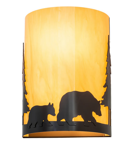 Pine Tree And Bear Two Light Wall Sconce