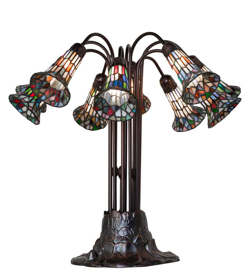 Meyda Tiffany - 78108 - Ten Light Table Lamp - Stained Glass Pond Lily - Mahogany Bronze