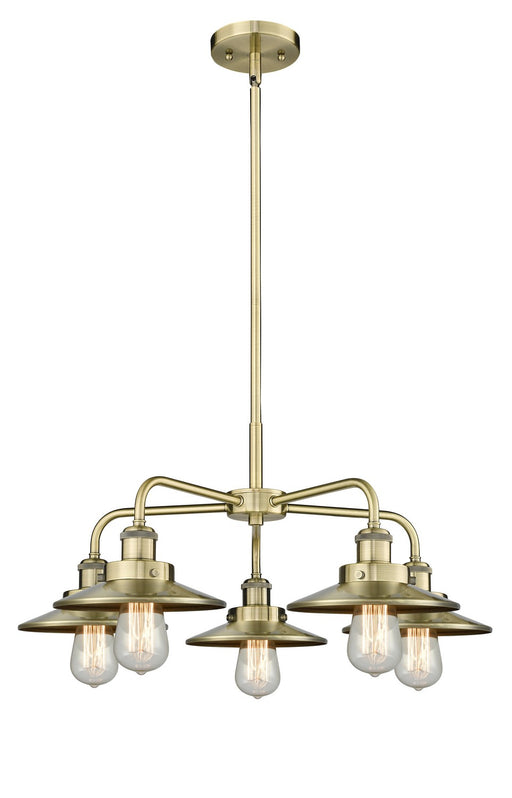 Innovations - 916-5CR-AB-M4-AB - Five Light Chandelier - Downtown Urban - Antique Brass