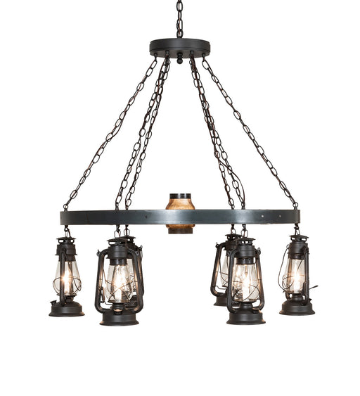 Meyda Tiffany - 254513 - Six Light Chandelier - Miners Lantern - Natural Wood,Wrought Iron