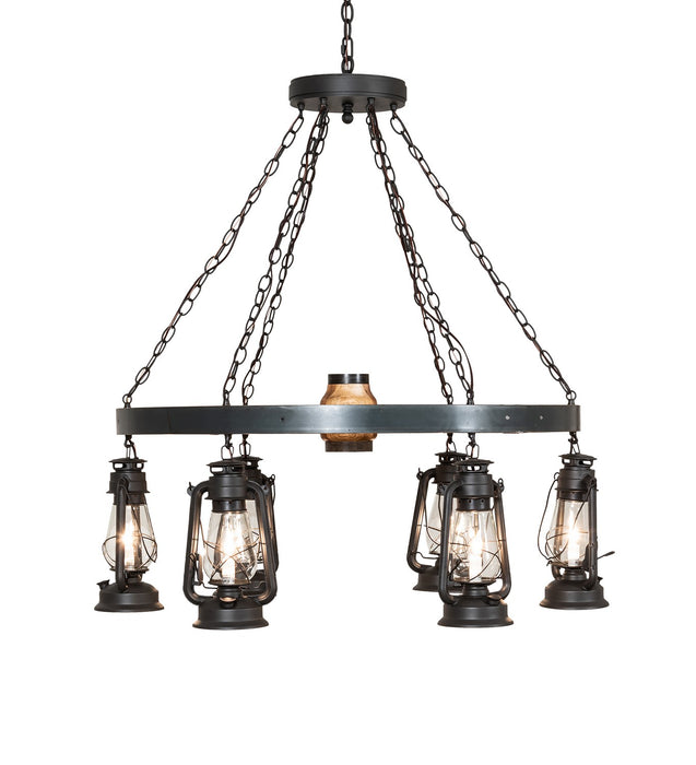 Meyda Tiffany - 254513 - Six Light Chandelier - Miners Lantern - Natural Wood,Wrought Iron