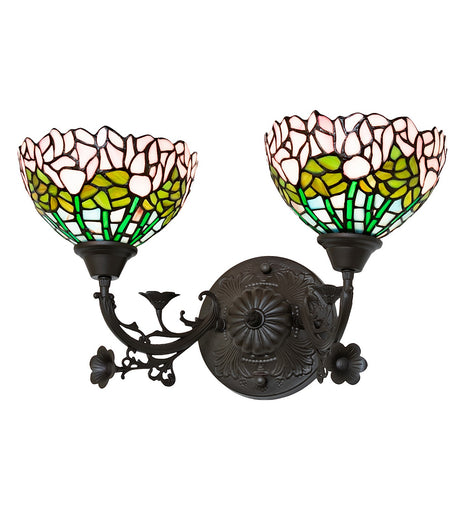 Tiffany Cabbage Rose Two Light Wall Sconce
