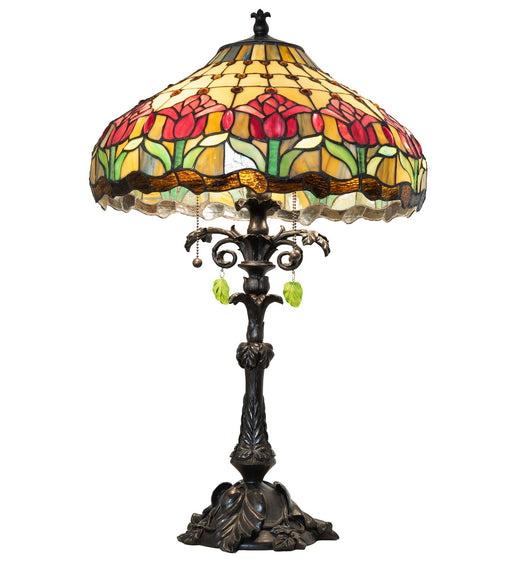 Meyda Tiffany - 264997 - Three Light Table Lamp - Colonial Tulip - Mahogany Bronze