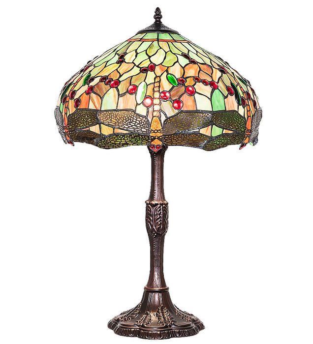 Meyda Tiffany - 265991 - Three Light Table Lamp - Tiffany Hanginghead Dragonfly - Mahogany Bronze