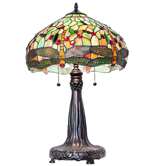 Meyda Tiffany - 266004 - Two Light Table Lamp - Tiffany Hanginghead Dragonfly - Mahogany Bronze