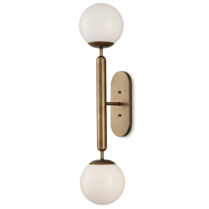 Currey and Company - 5800-0034 - Two Light Wall Sconce - Antique Brass/White