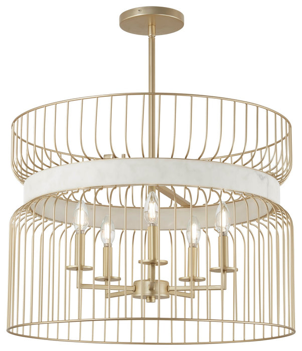 Minka-Lavery - 3395-754 - Five Light Pendant - Park Slope by Robin Baron - Nouveau Gold