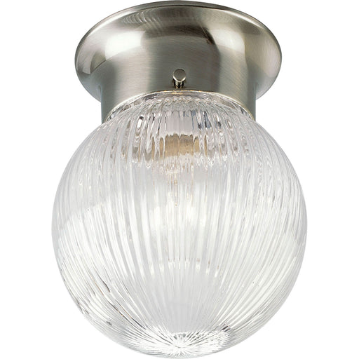 Globe - Clear Ribbed One Light Flush Mount Brushed Nickel