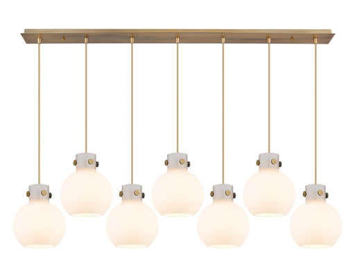 Innovations - 127-410-1PS-BB-G410-8WH - Five Light Linear Pendant - Newton - Brushed Brass