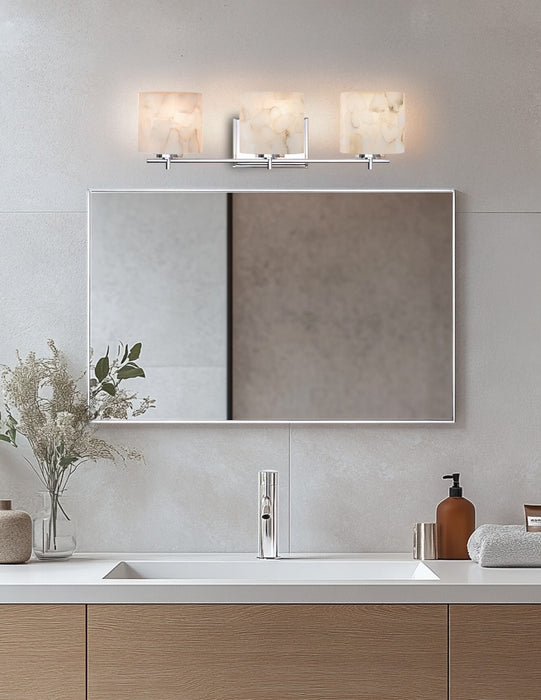 Justice Designs - ALR-8443-30-CROM - Three Light Bath Bar - Alabaster Rocks - Polished Chrome