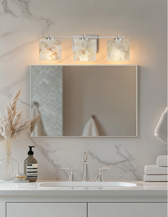 Justice Designs - ALR-8443-55-NCKL - Three Light Bath Bar - Alabaster Rocks - Brushed Nickel