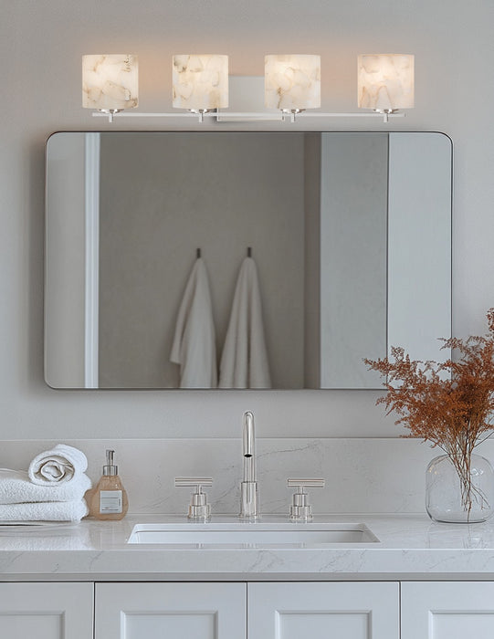 Justice Designs - ALR-8444-30-NCKL - Four Light Bath Bar - Alabaster Rocks - Brushed Nickel
