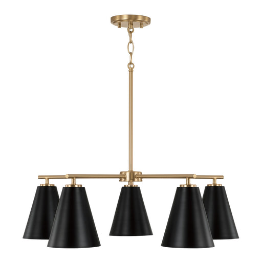 Charlie Five Light Chandelier Matte Brass and Black