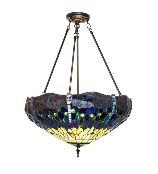 Meyda Tiffany - 269544 - Three Light Semi-Flushmount - Tiffany Hanginghead Dragonfly - Mahogany Bronze