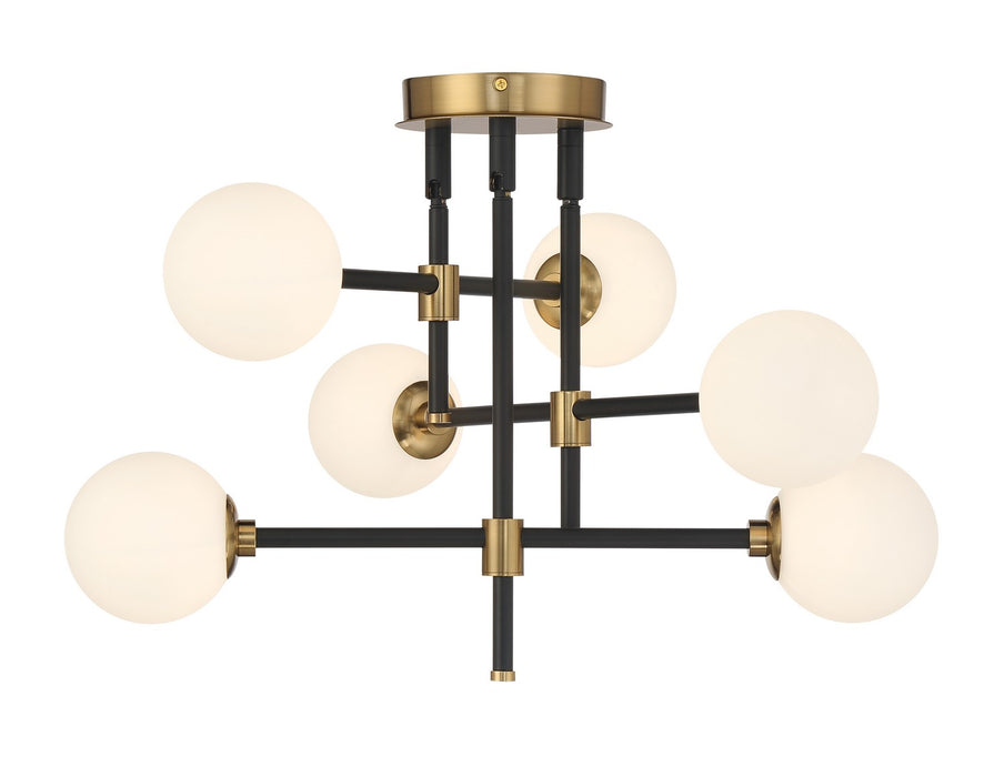 George Kovacs - P8156-681 - Six Light Flush Mount - Cosmet - Coal And Aged Brass