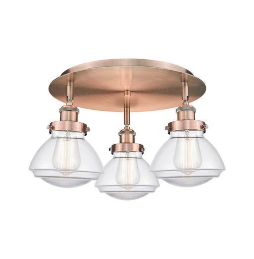 Innovations - 916-3C-AC-G322 - Three Light Flush Mount - Downtown Urban - Antique Copper