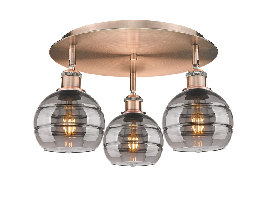 Innovations - 516-3C-AC-G556-6SM - Three Light Flush Mount - Downtown Urban - Antique Copper