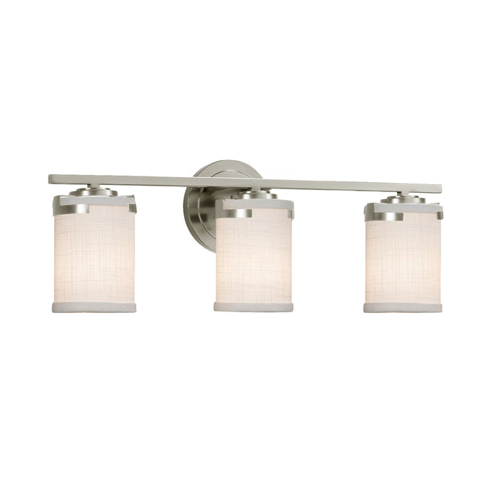 Justice Designs - FAB-8453-10-WHTE-NCKL - Three Light Bath Bar - Textile - Brushed Nickel