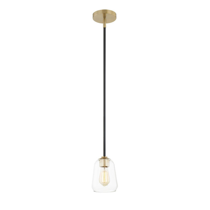 Justice Designs - FSN-8103-CLER-MBBR - One Light Pendant - Fusion - Matte Black w/ Brass
