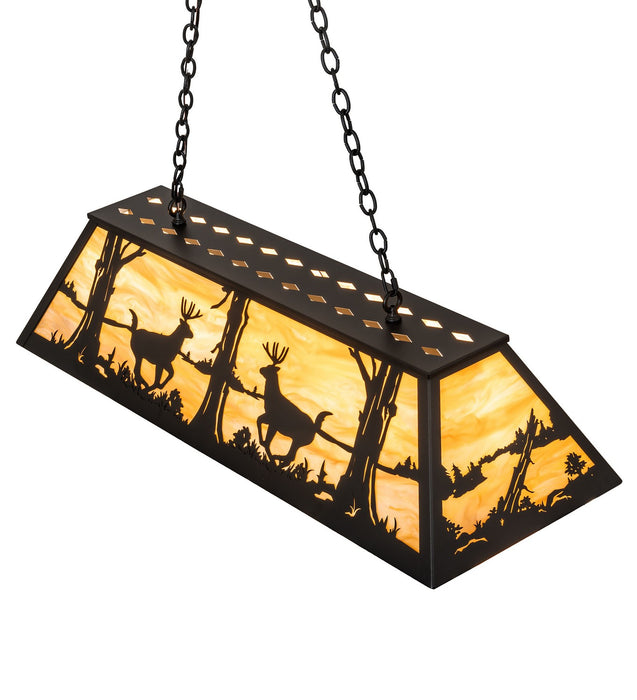 Meyda Tiffany - 268496 - Six Light Pendant - Deer At Lake - Black Satin Wrought Iron