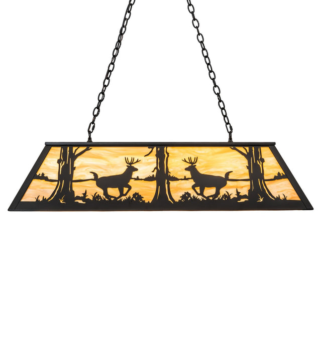 Meyda Tiffany - 268496 - Six Light Pendant - Deer At Lake - Black Satin Wrought Iron