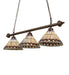 Meyda Tiffany - 270445 - Three Light Island Pendant - Tiffany Jeweled Peacock - Antique Brass