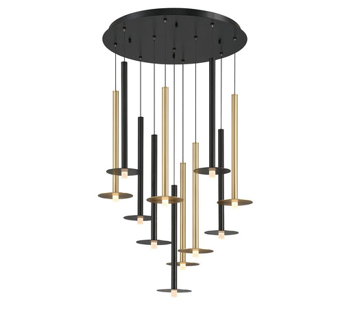 Piatto LED Chandelier Matte Black and Plated Brushed Gold