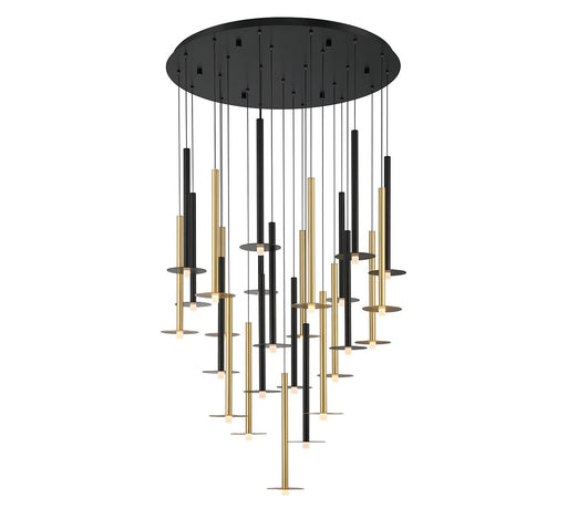 Piatto LED Chandelier Matte Black and Brushed Gold